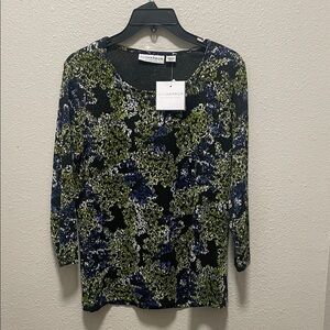 Women's Blue and EverGreen Flower Blouse